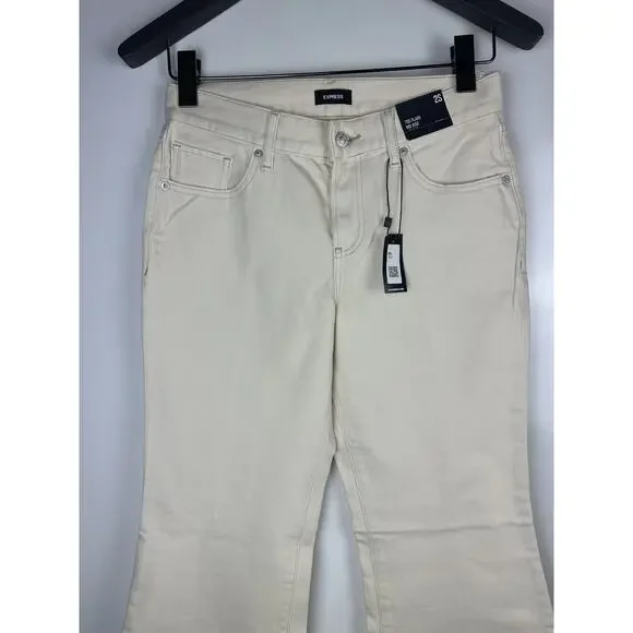 NWT Express Mid Rise Cream Raw Hem '70s Flare Jeans Size 2S 2 Short 28" x 29" - Picture 4 of 16